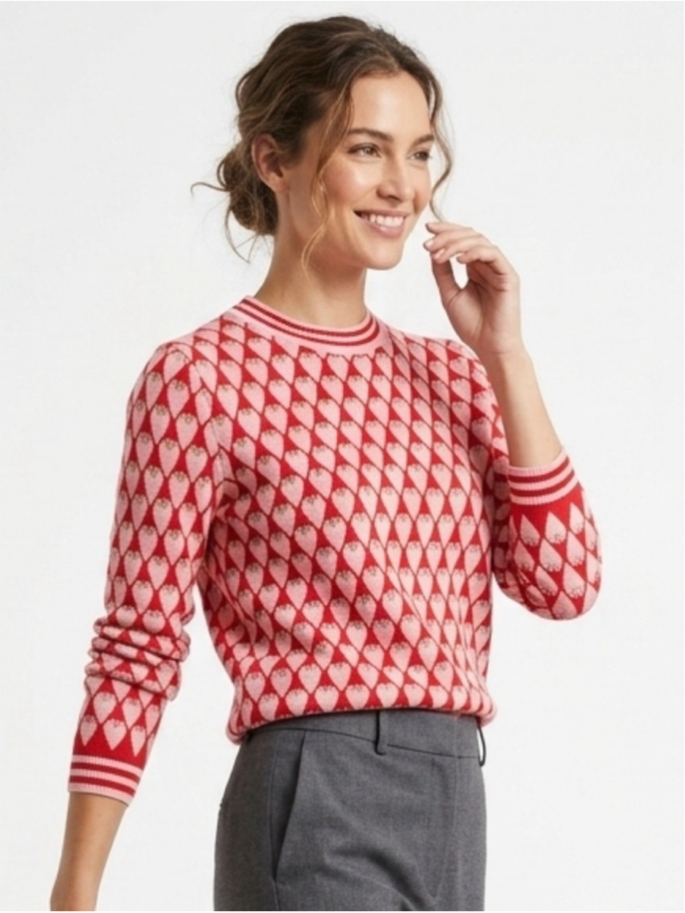 Lili Sidonio Molly Bracken Heart Sweater Sm Pink Red Metallic Sparkle Knit - 958